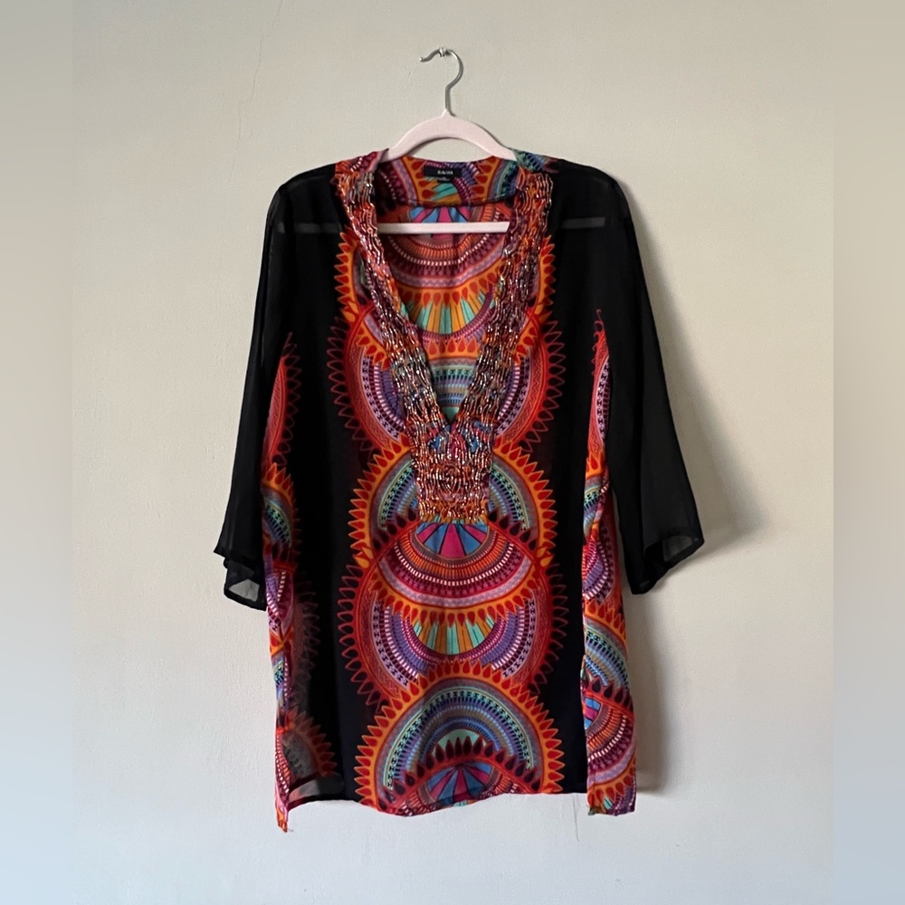 Raviya Multicolor Geometric Tunic Top • XL